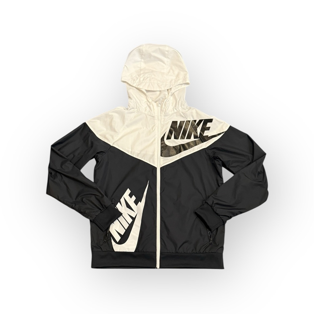 Nike Kids Windrunner Full Zip Hooded Jacket Black White Logo Swoosh Sz XL​ - Picture 2 of 9